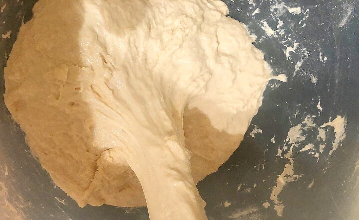 Dough showing good gluten development before the first rise