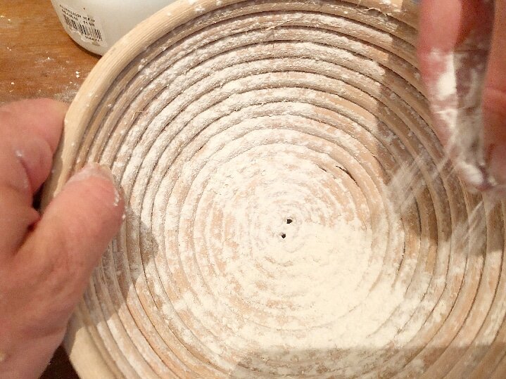 preparing a bread proofing basket