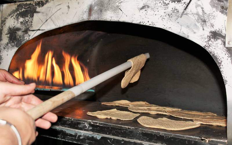 Unleavened bread baked in a wood-fired oven