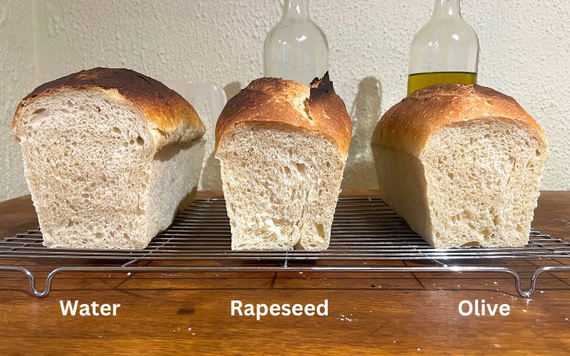 Image comparing the crumb of the three loaves